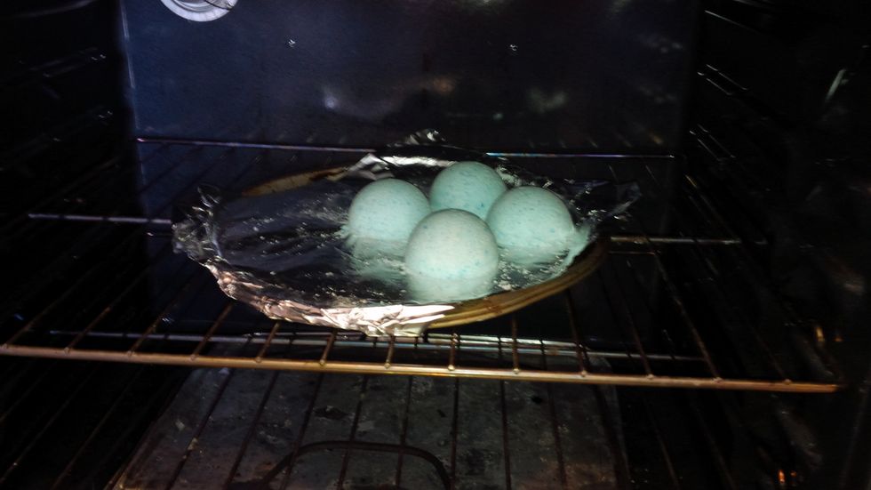 Place on a foil covered cookie sheet and place in oven at 250 for an hour.