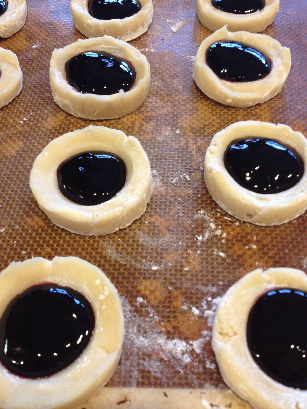 Place on baking sheets and add your jelly filling. This is black raspberry jam