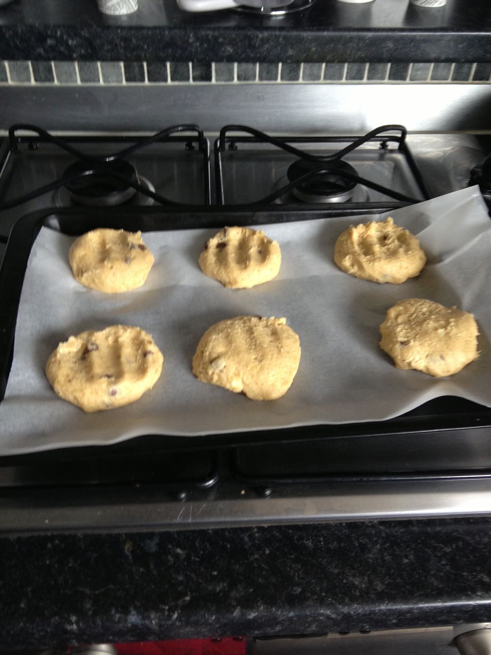 Place on baking tray WARNING these cookies will become huge !