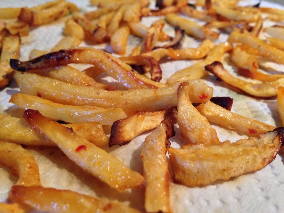 Place on paper towel to drain the oil off.