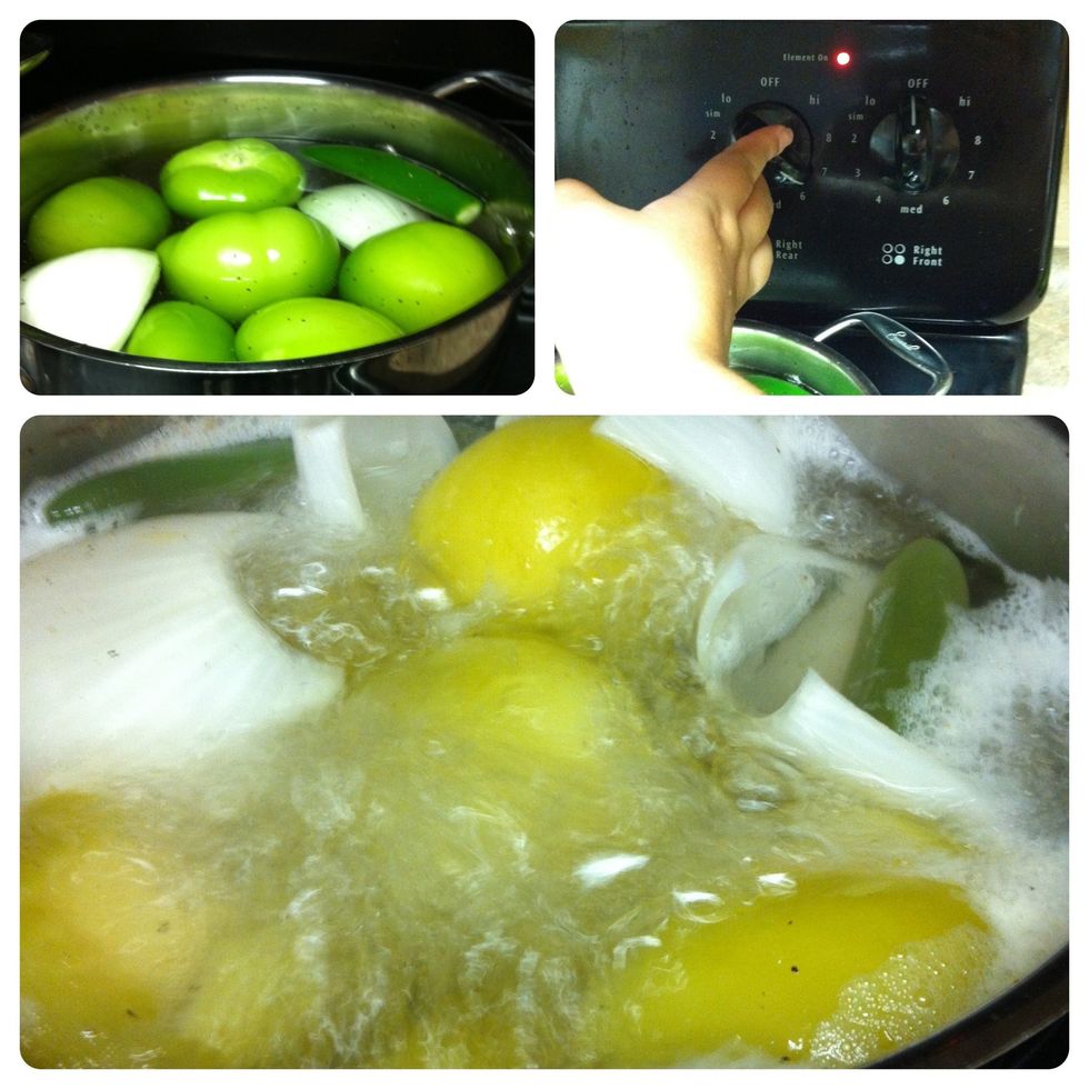 Place on stove. Heat on medium high until boiling.