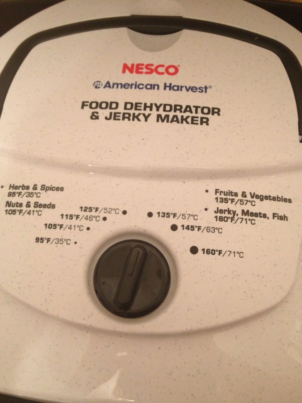 Place on the 135 degree setting an let it dry for 4-8 hours. Be sure to check every few hours or so to gauge how much time you have left.