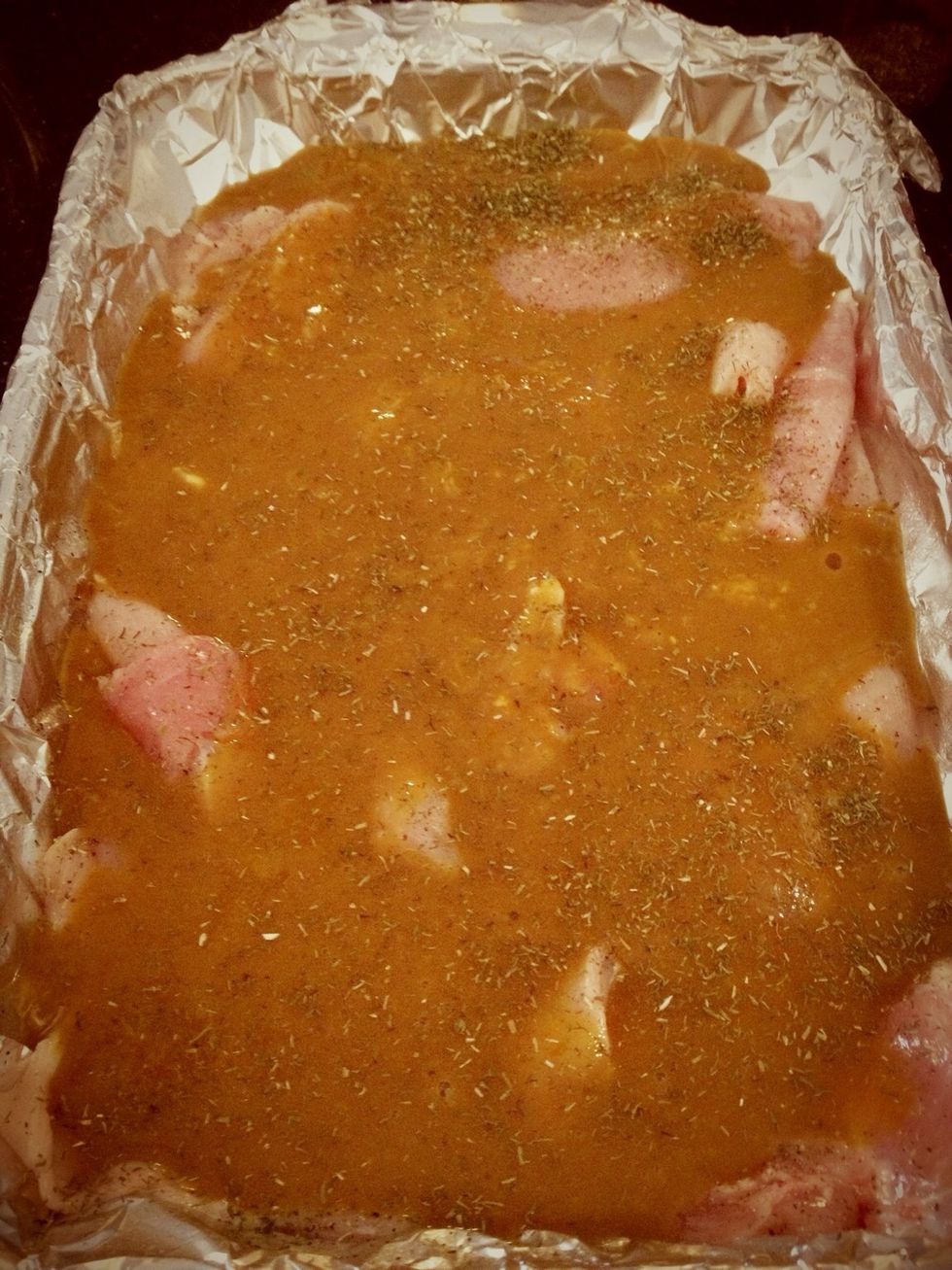 Place on top of chicken and season with done more Rosemary or Dill which ever one you choose to use:)   Bake covered for 40 minutes.