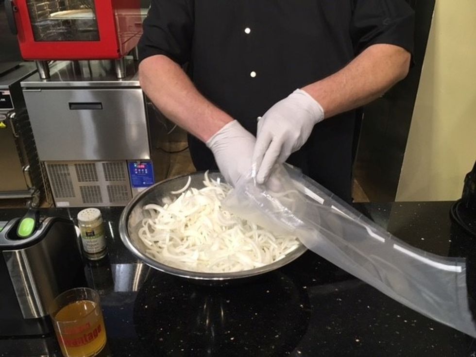 Place onion in a food saver heat seal bag that is durable enough to withstand heat.