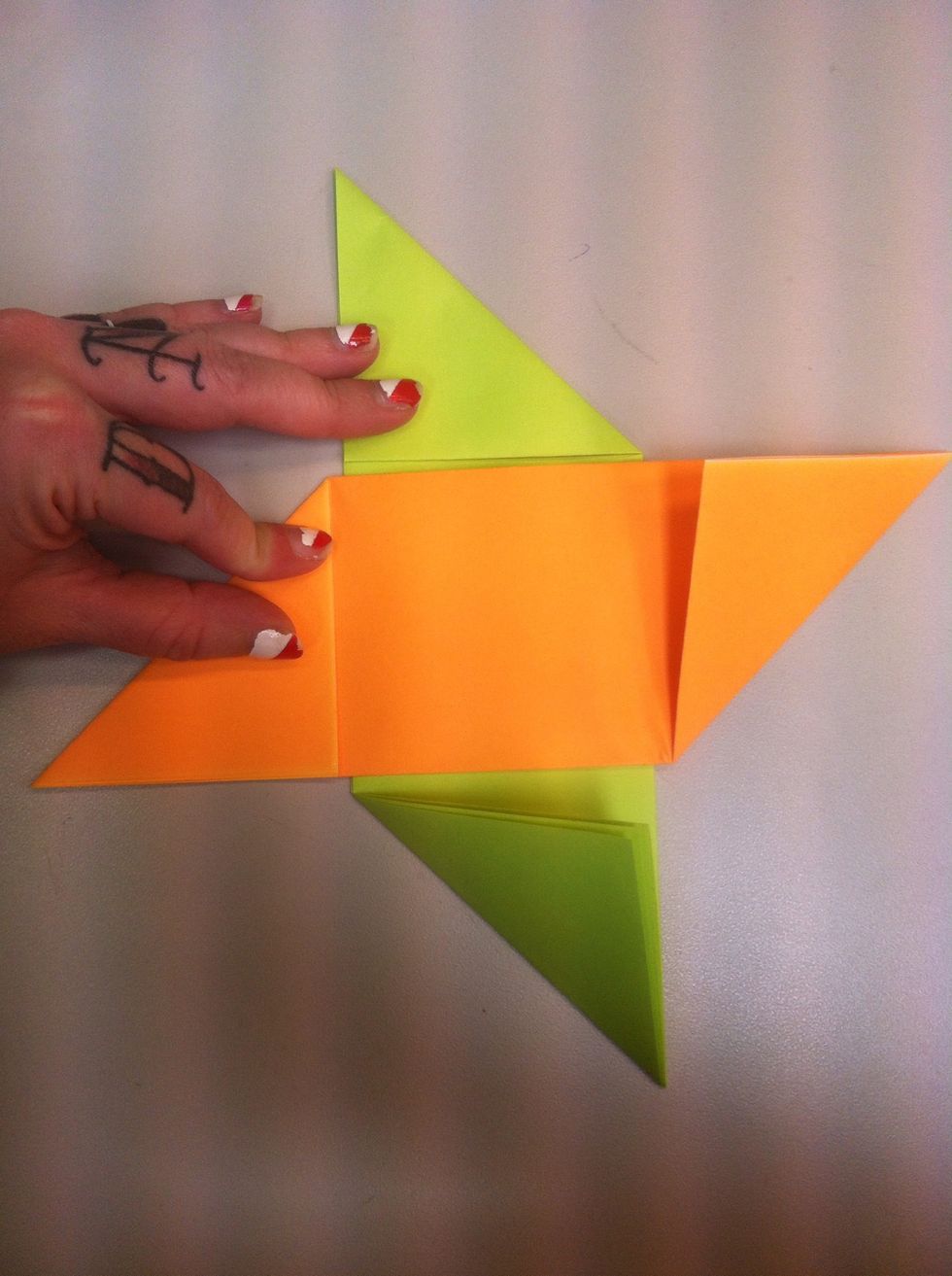 Place orange on top of green...