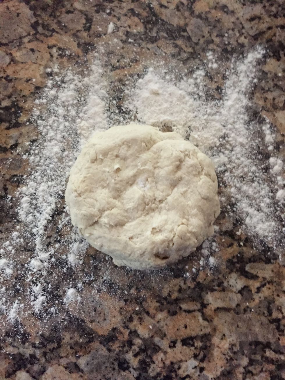 Place out on a floured surface and use hands to stretch to about 2 1/2 to 3 inch thickness. These are huge yall