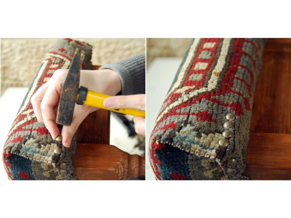 Place over the pins decorating nails.