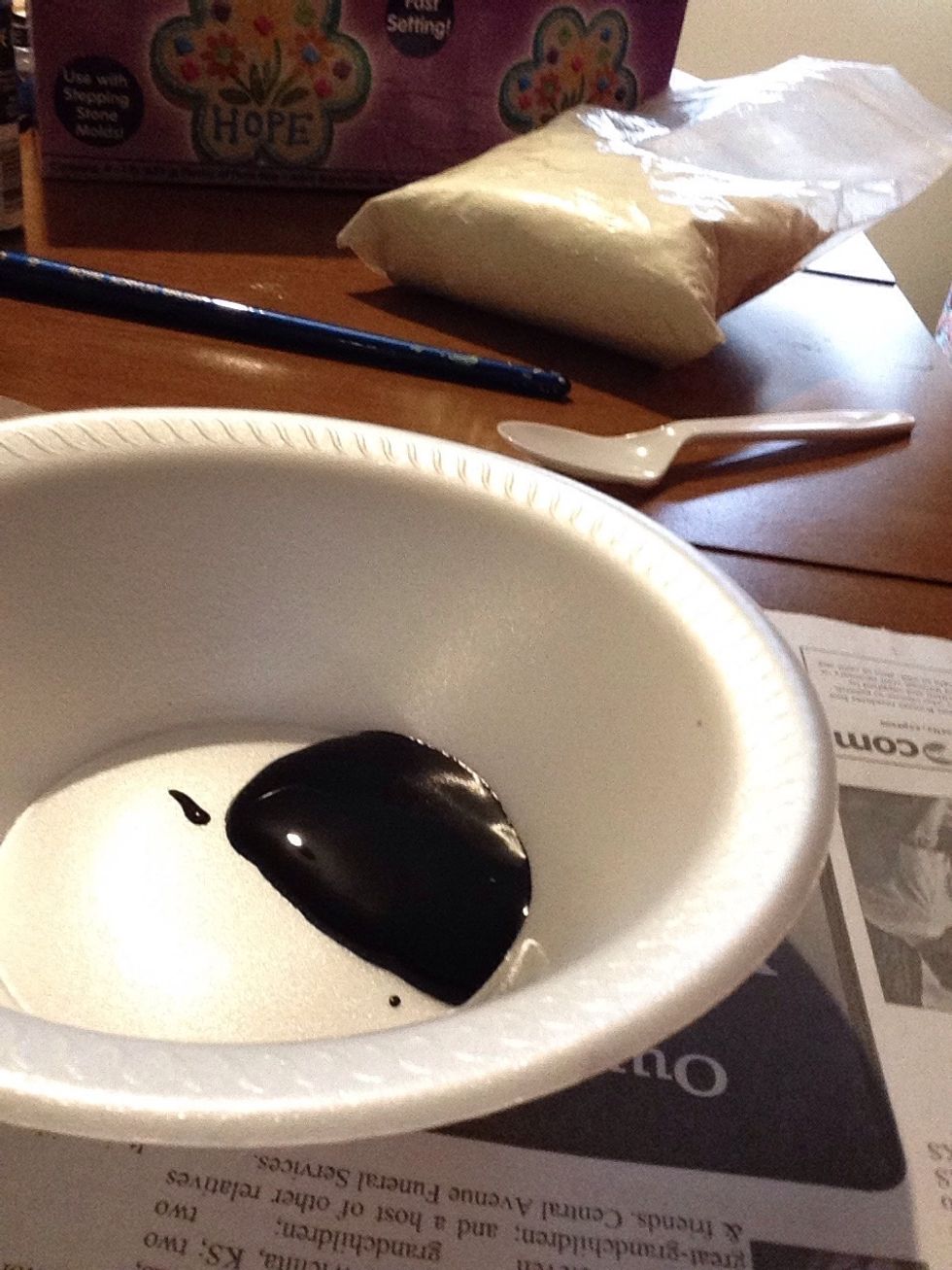Place paint in bowl. Make sure you have enough to cover your board or object with two coats of paint.