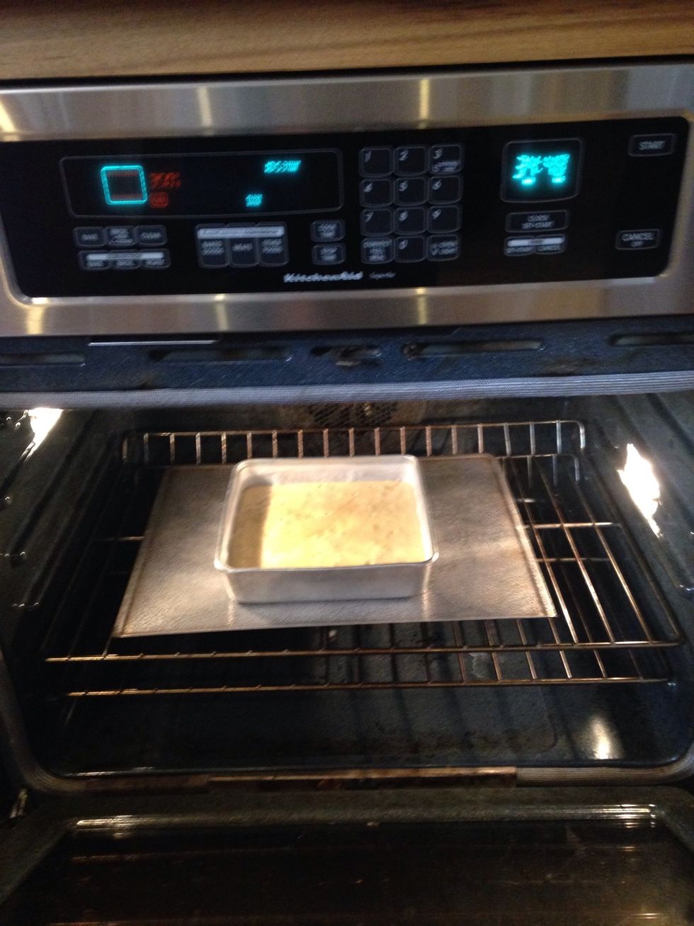 Place pan on cookie sheet and bake for 30-35 minutes.