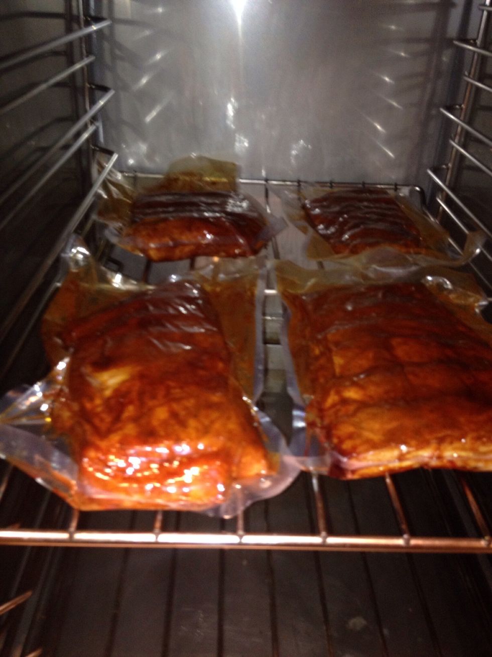 Place pasteurized bags into the cook and hold and cook for 72 hours.