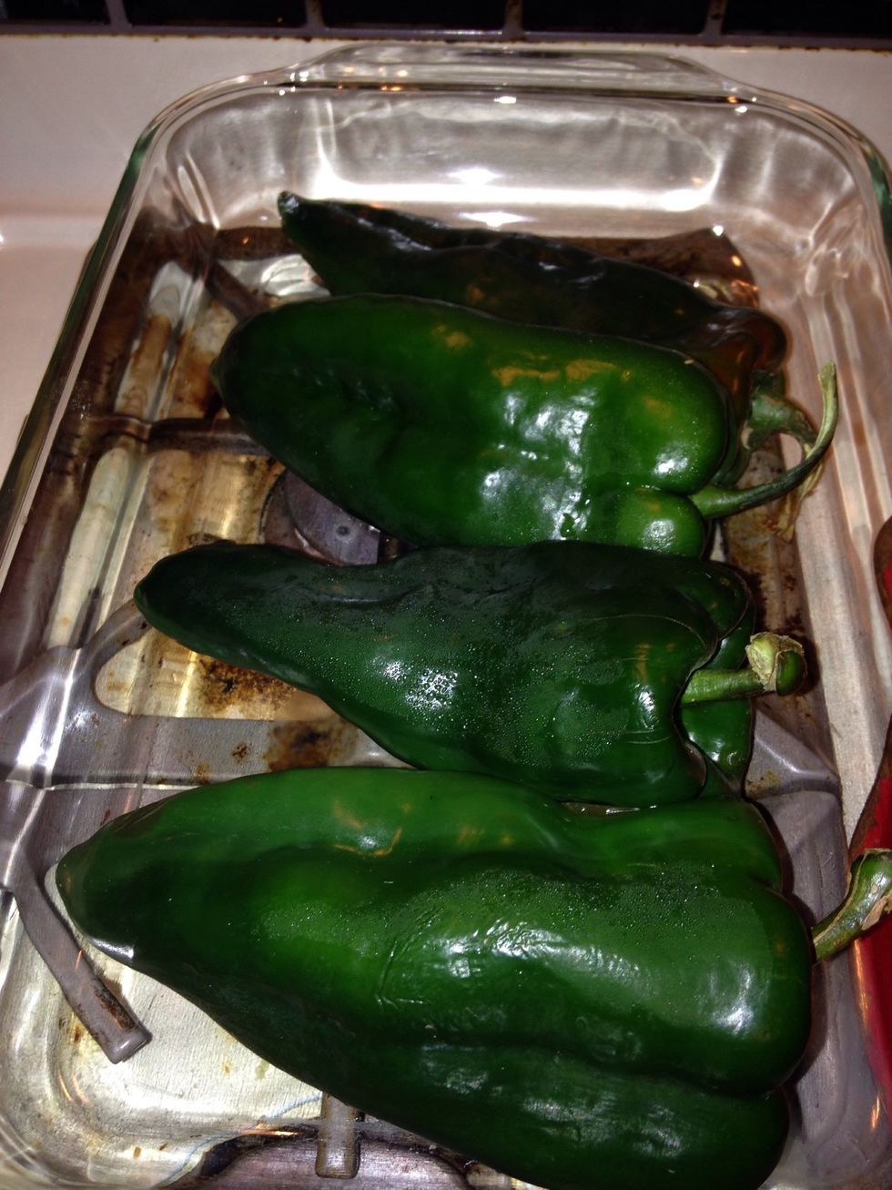 Place peppers in broiler on low. When one side is charred, turn to get the other side charred.