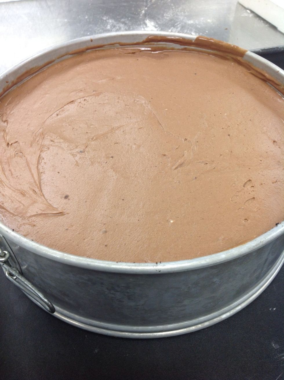 Place plastic wrap over entire cheesecake pan.