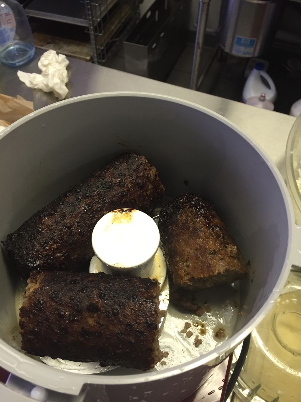 Place roll in Robot Coupe and pulse to break up chunks.