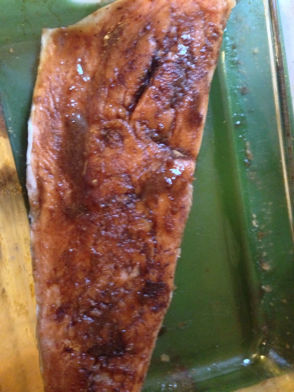 Place salmon in baking pan