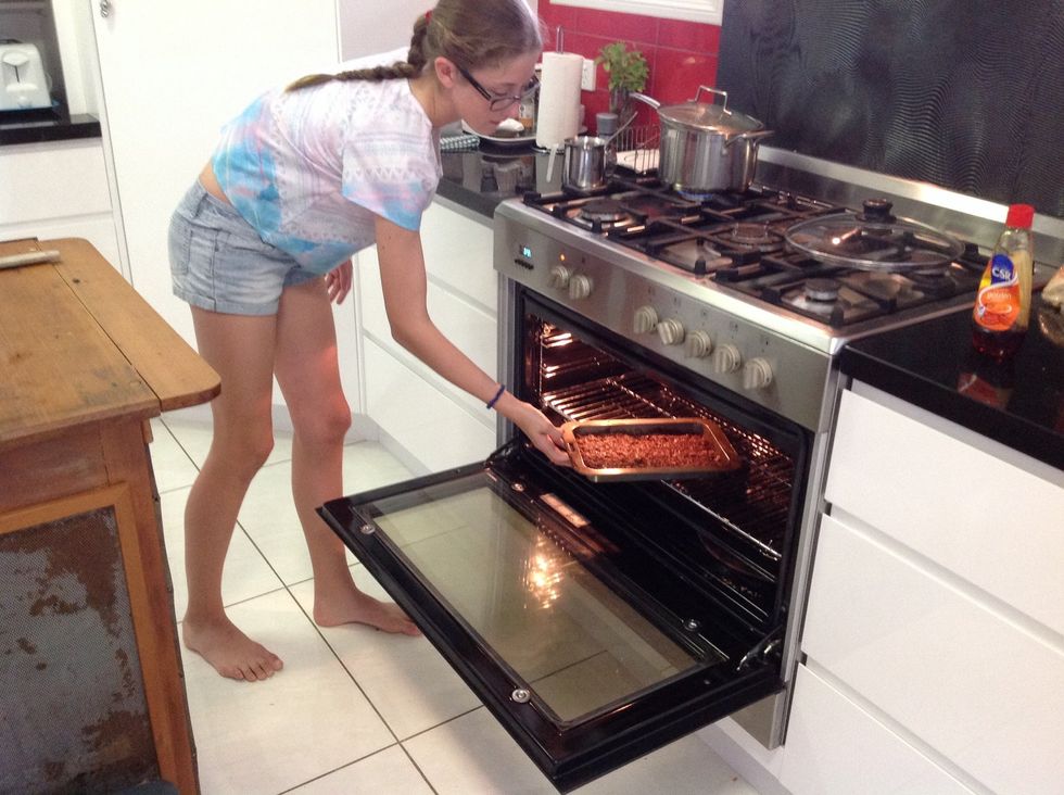 Place slice in oven and cook for 25 mins
