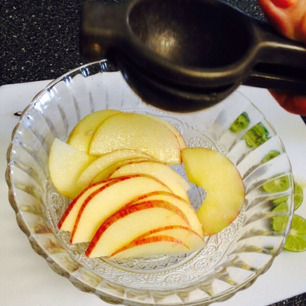 Place slices in microwave safe bowl and Half a lime or lemon juice. In my case I used 2 key limes.