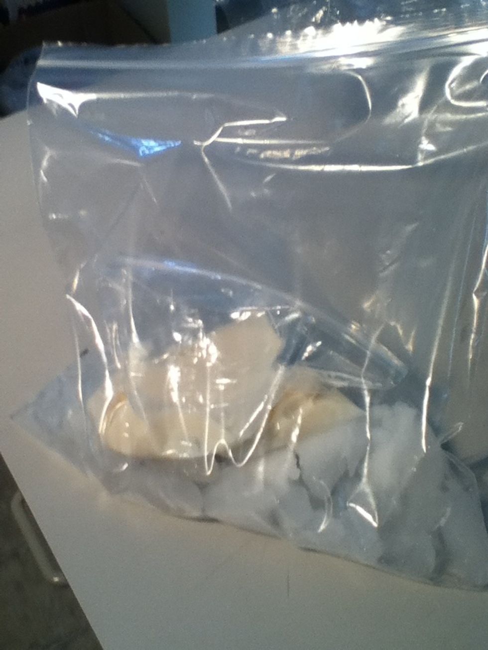 Place small bag into big bag. Oh and if your wondering how this is possible, I'll explain. The mixture of ice turns so cold that it causes the contents in the small bag to almost freeze. It's complex.