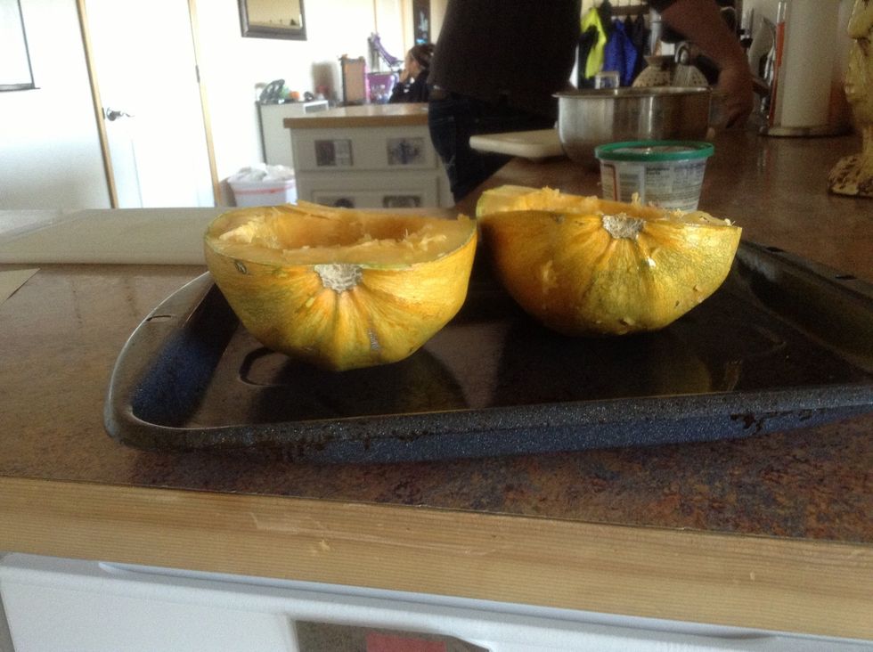 Place spaghetti squash on baking sheet.