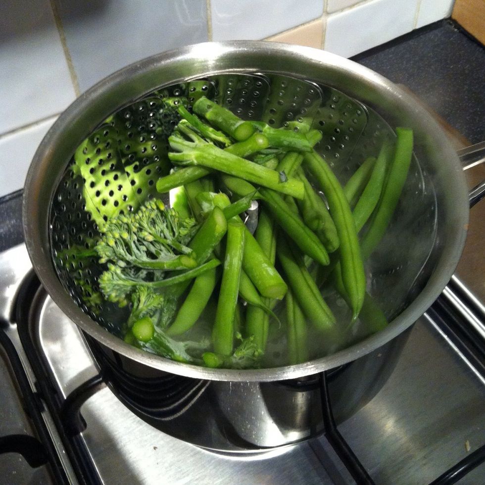 Place steamer basket in pot with 1inch of boiling water and add your prepared greens. Simmer for 4 minutes and them turn off heat and leave