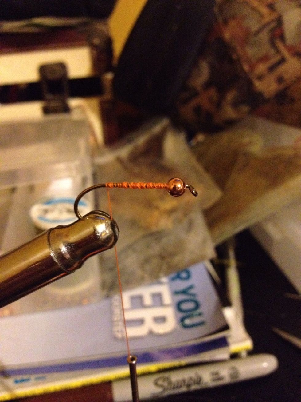 Place the bead on the hook and start your thread.