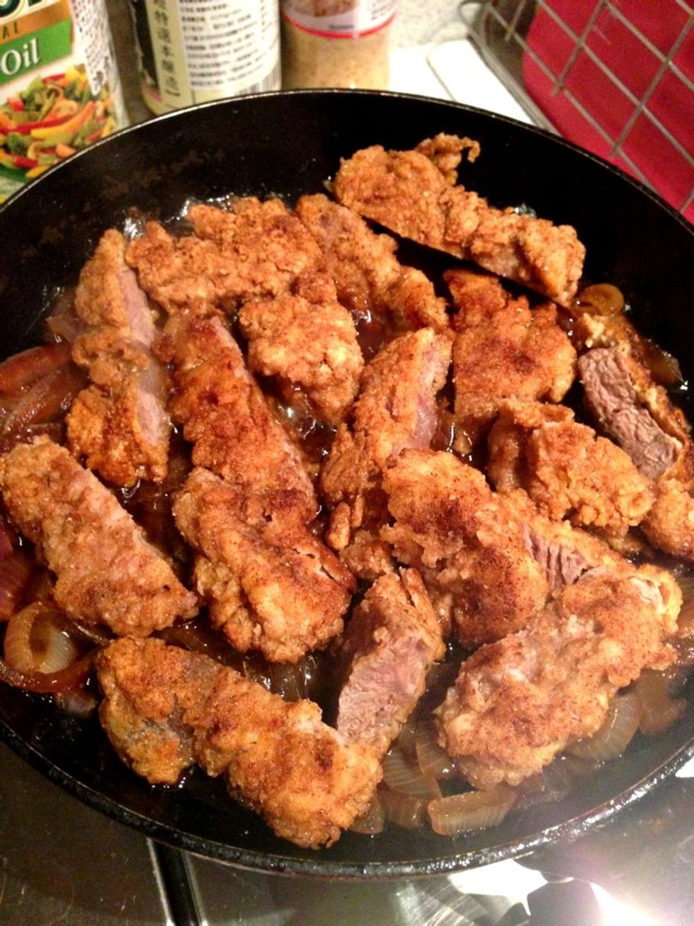 Place the beef cutlets into the pan and allow to boil slightly for approx 30secs.