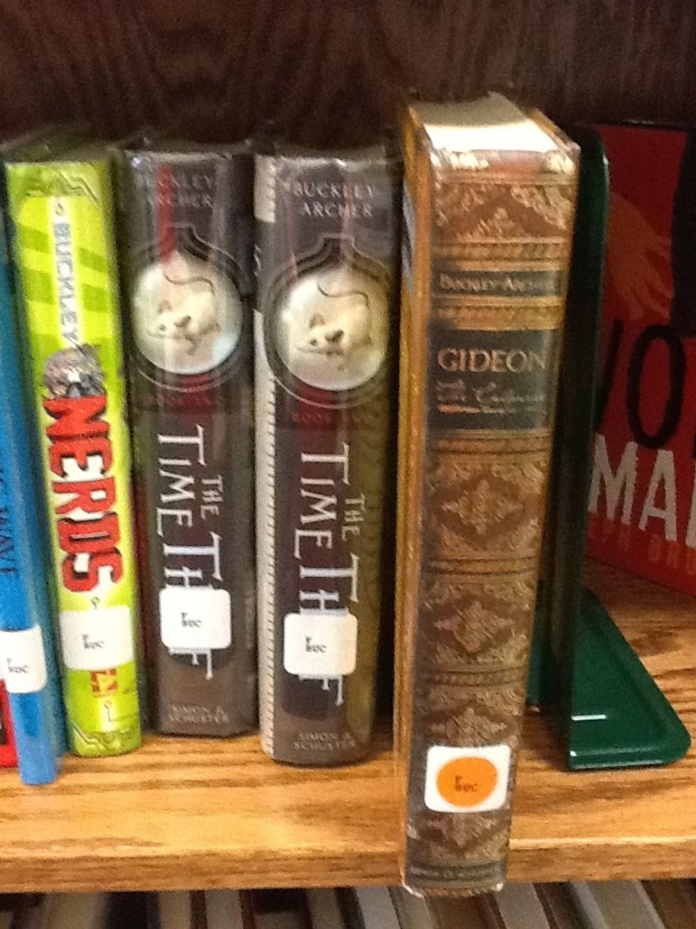 Place the book on the shelf between the books before and after it in alphabetical order.