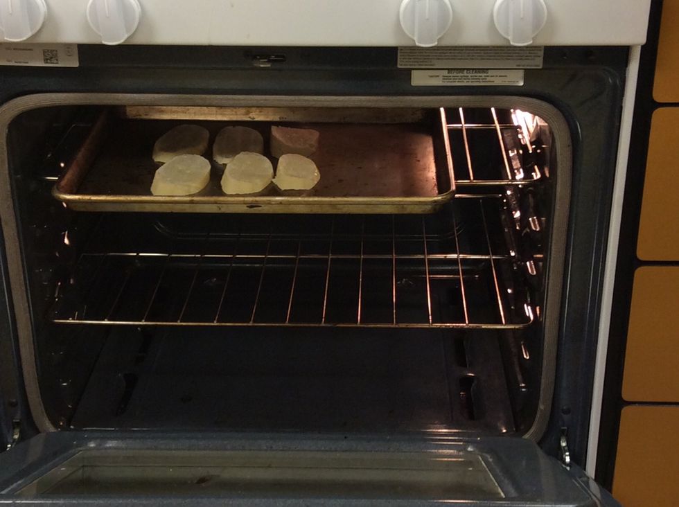 Place the bread in the top part of the oven and set to broil the bread until it is a light golden brown. Remember the step to broiling!