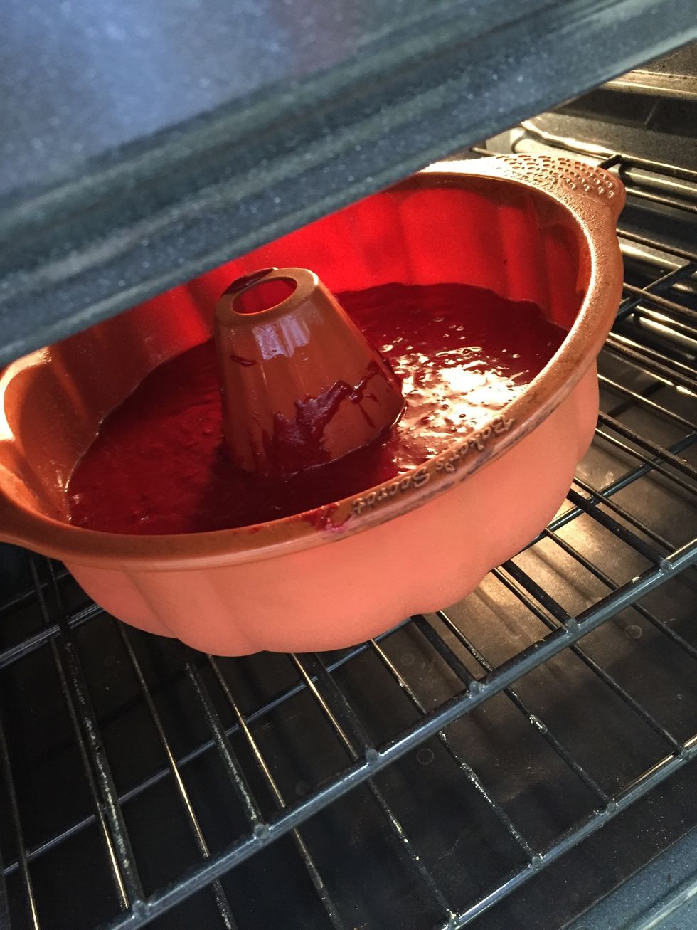 Place the bunt cake into the preheated oven for 30-35 minutes.