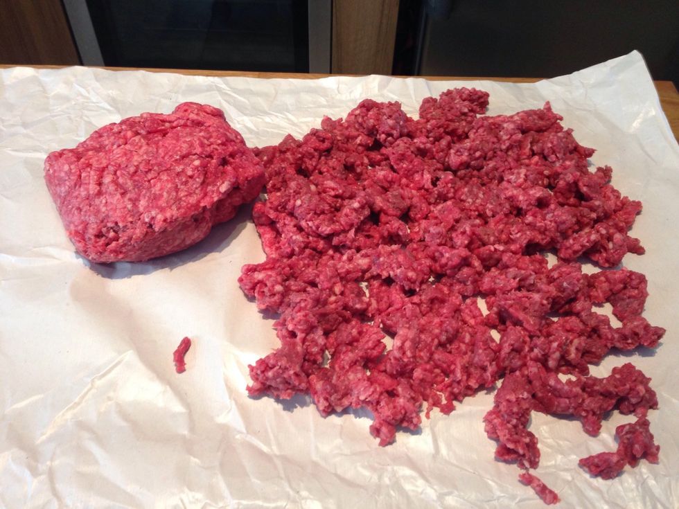 Place the butcher's paper on a large surface on your kitchen counter and fan out the minced meat so you can see as much surface area as possible. This will help to marinate it fast and throughout.