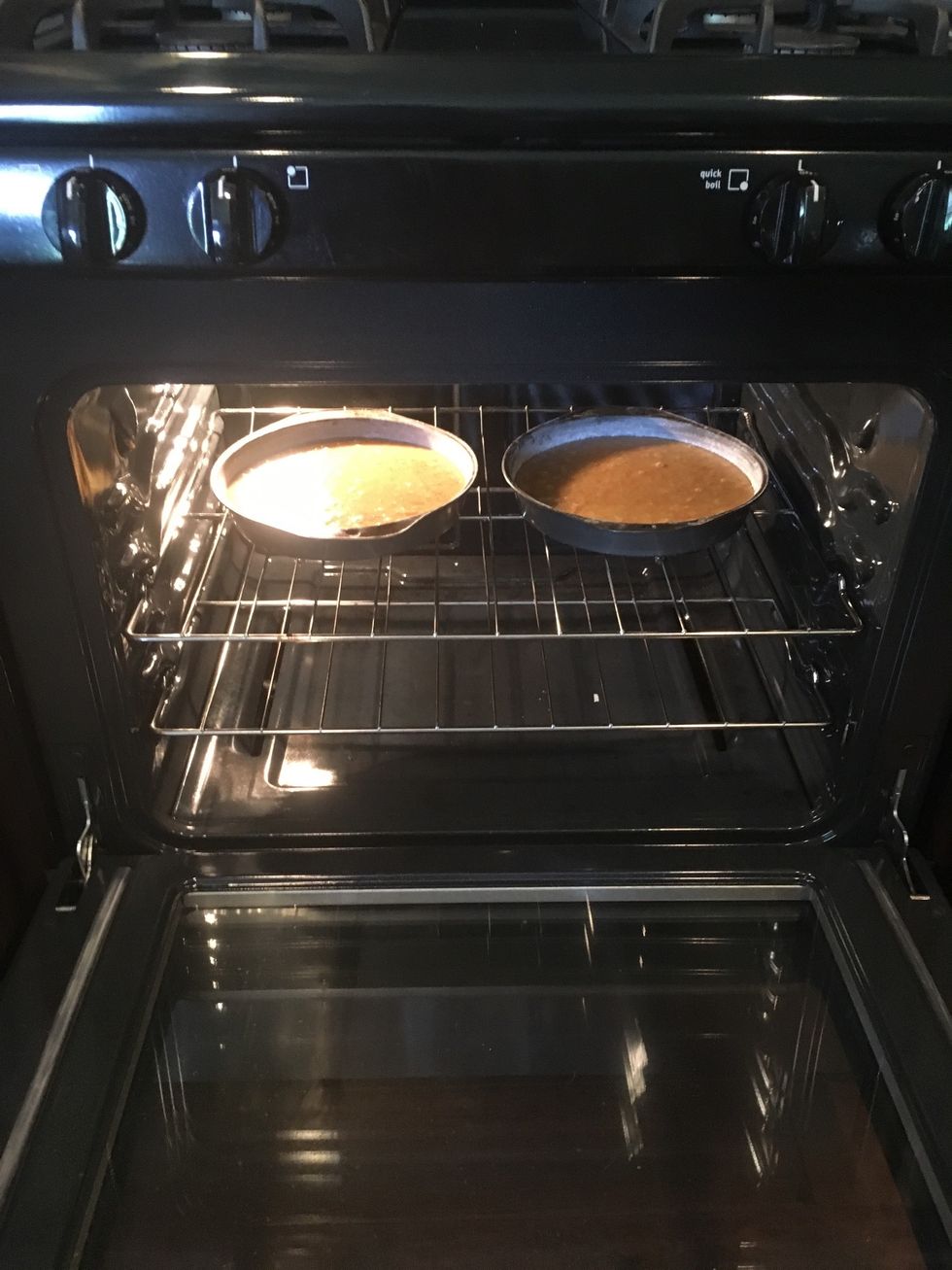 Place the cakes into the center of the oven.