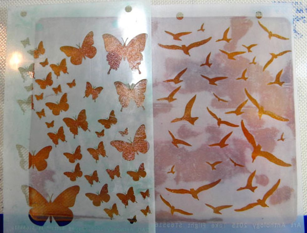 Place the Chasing Butterflies, and Take Flight stencils down onto the plate.
