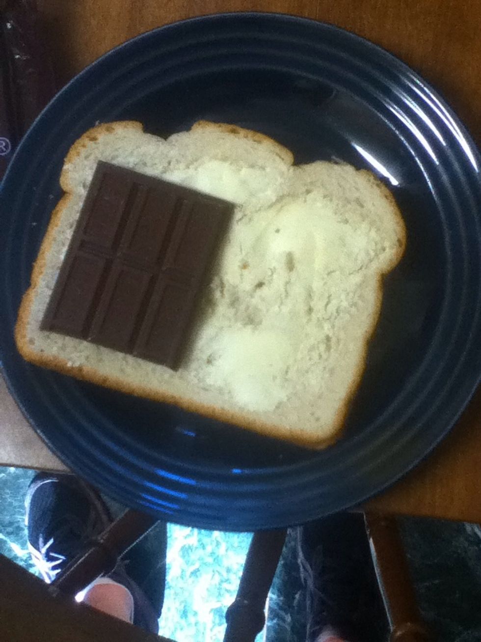 Place the chocolate on the bread. I used half the bar.