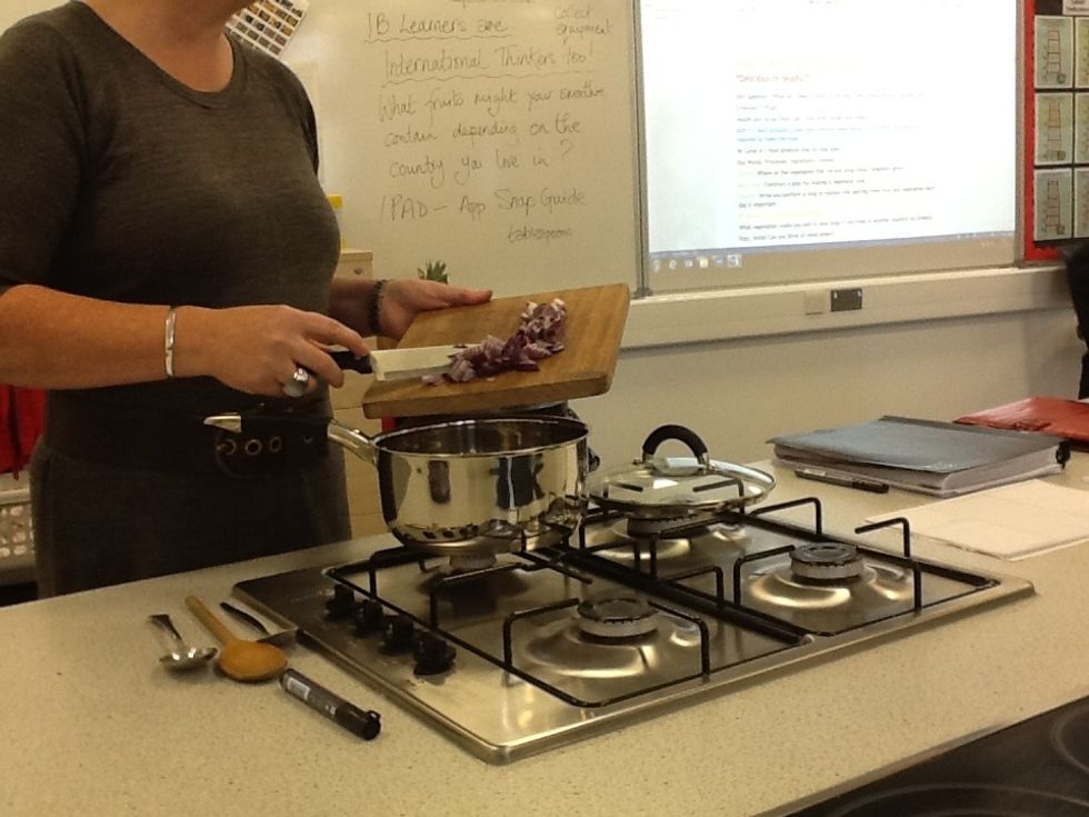 Place the chopped onions in the saucepan...