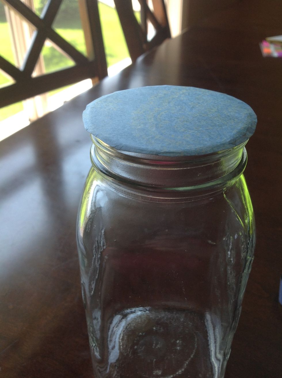 Place the circle over the top of the mason jar and fold down the side.