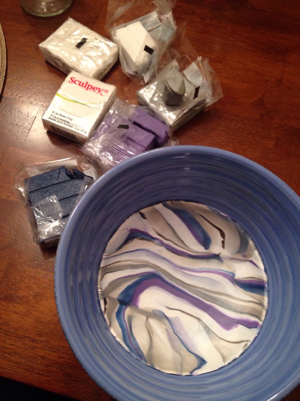 Place the clay in a oven safe dish that will give the clay it's dish like appearance. Bake according to directions -My clay was 1/16th of an inch thick and baked at 275 for 7 minutes-