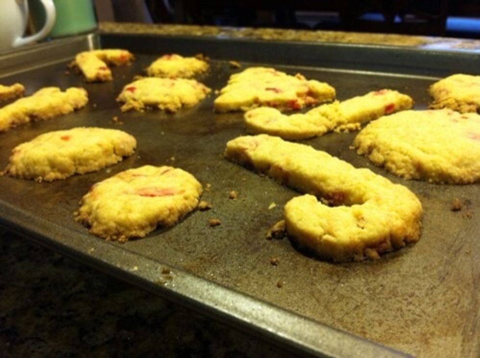 Place the cookies on prepared baking sheets. Re-roll and trimmings and cut more cookies. Bake the cookies for 15 minutes or until they are just beginning to color around the edges.