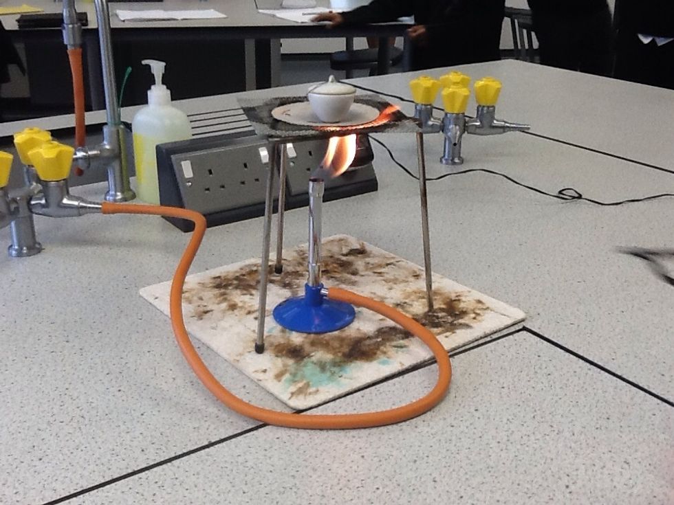 Place the crucible on the gorse. Heat the magnesium in the pot
