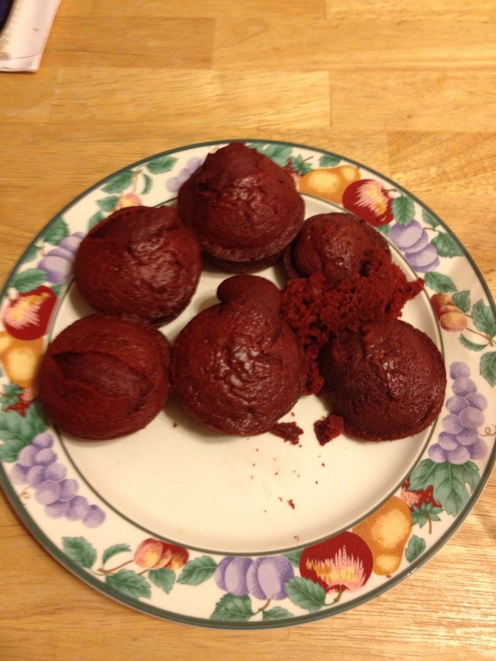 Place the cupcakes on a plate an transfer them to a bowl. The other cake mix was still baking.
