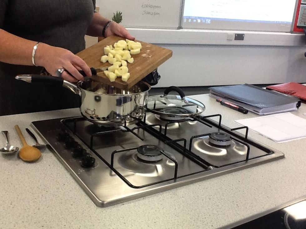 Place the diced potatoes in the saucepan...
