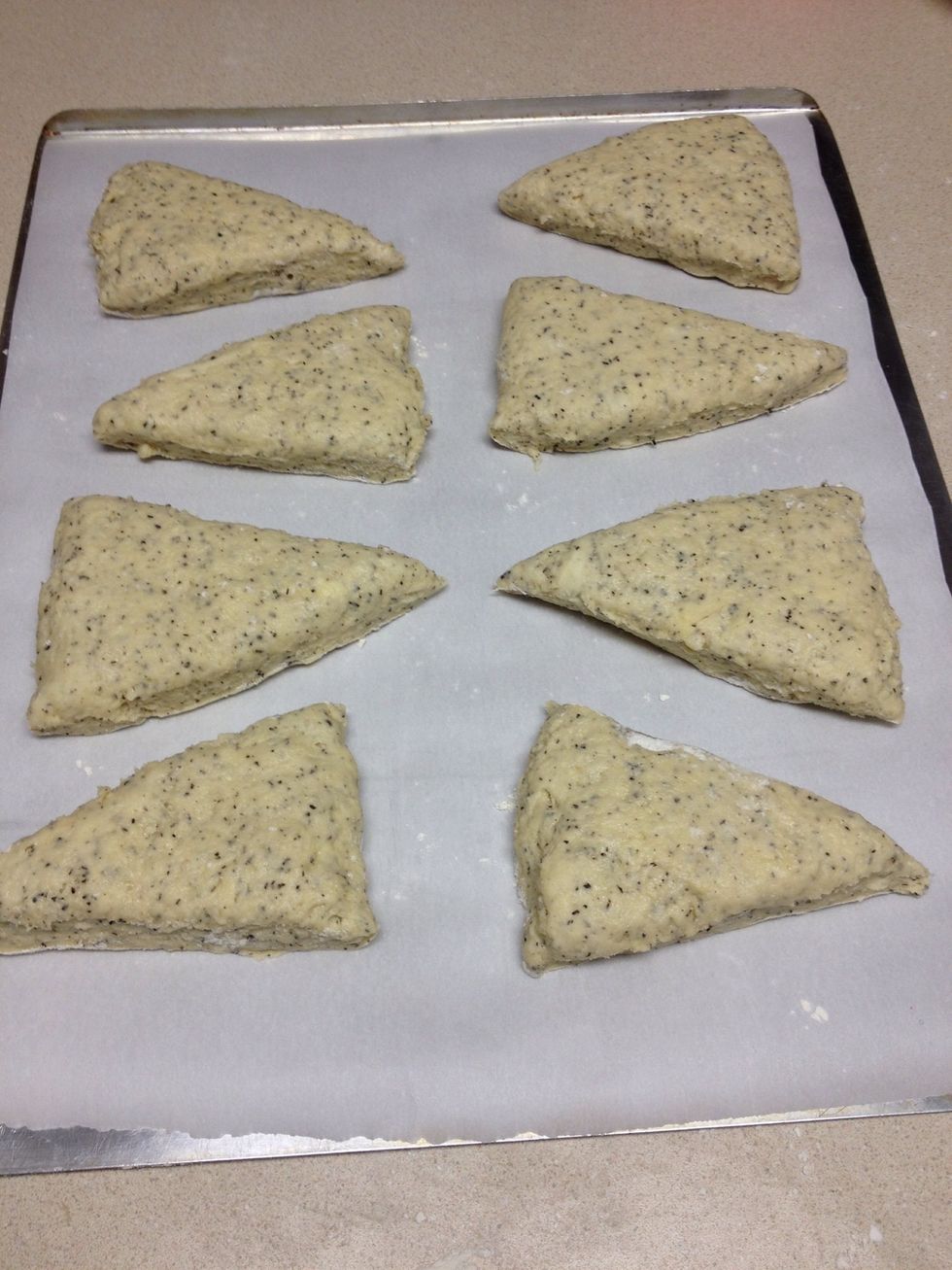Place the eight scones onto a baking sheet lined with parchment paper
