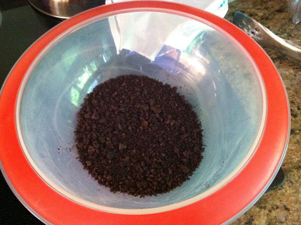 Place the entire box of cookies in a food processor or chop them up into fairly fine crumbs.