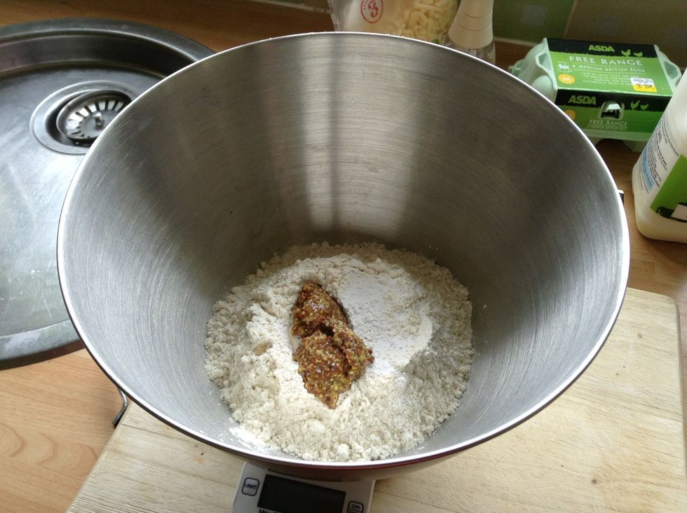Place the flour, whole grain mustard, salt and baking powder in a bowl