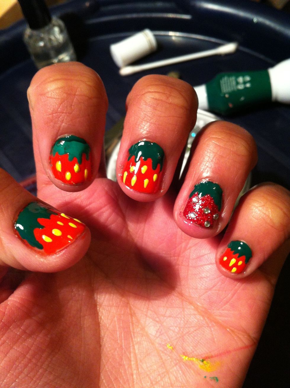 Place the gems on the left out nail as though they were seeds