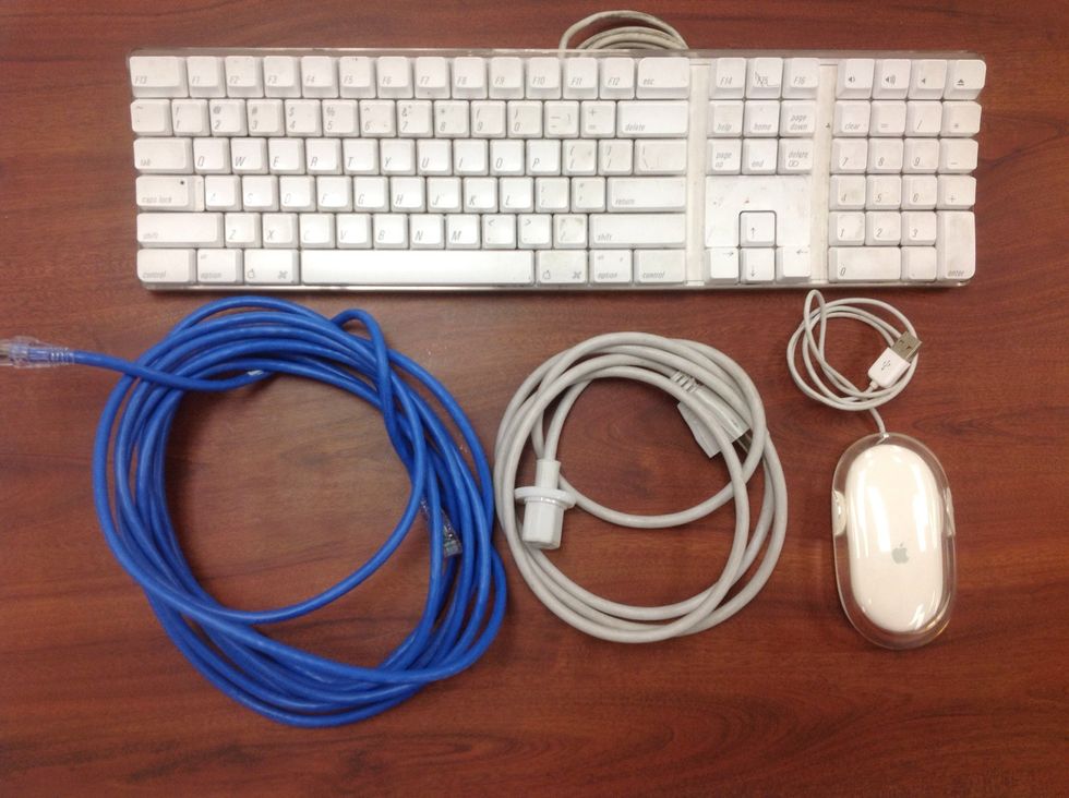 Place the Keyboard, Mouse, Power, and Ethernet Cable into the bag. (PC users will also have the 2 monitor cables.)  Close the bag by knotting or using a tie. NOTHING ELSE SHOULD BE PLACED IN THE BAG!