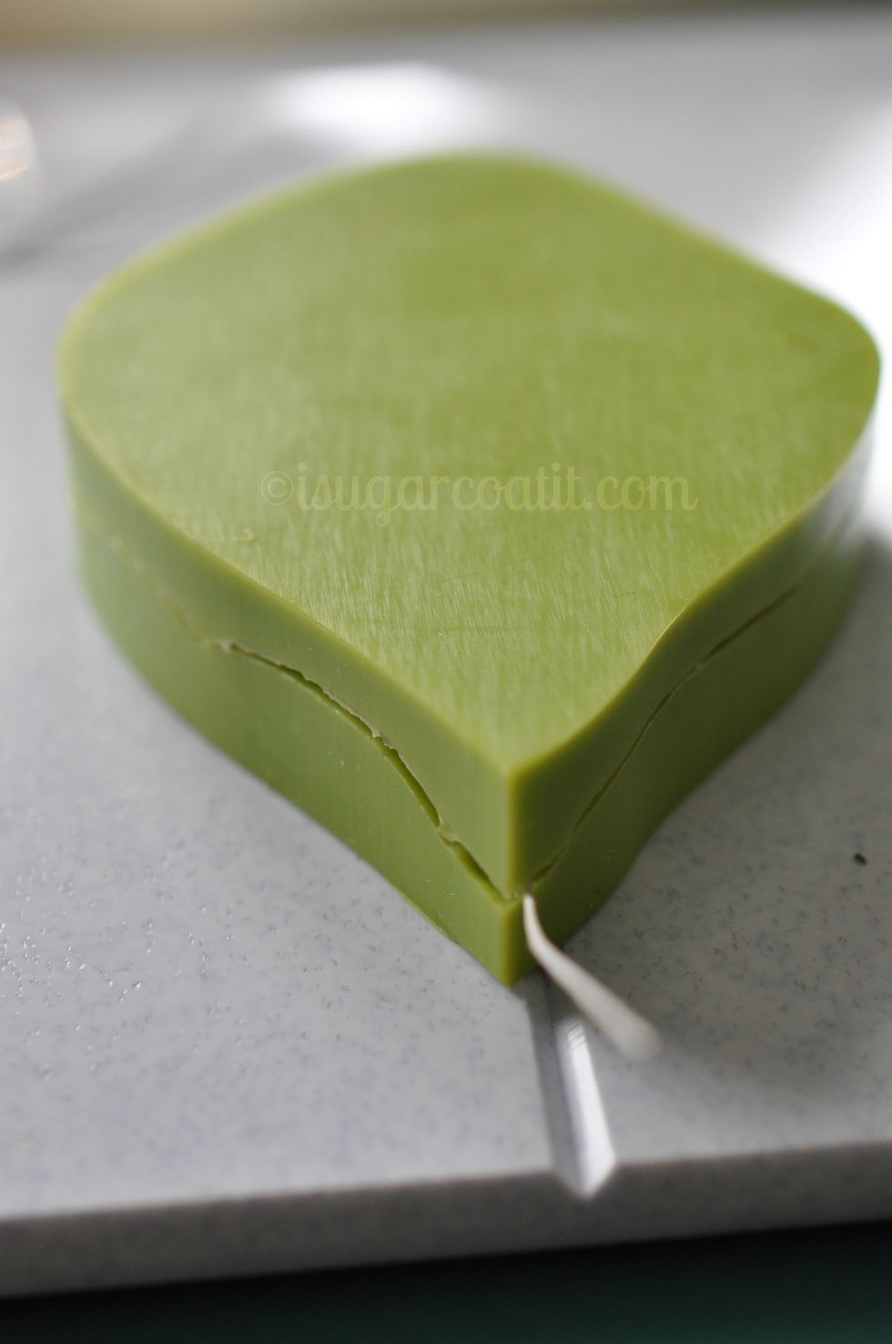 Place the matching veiner piece over the petal and press lightly, but firmly.