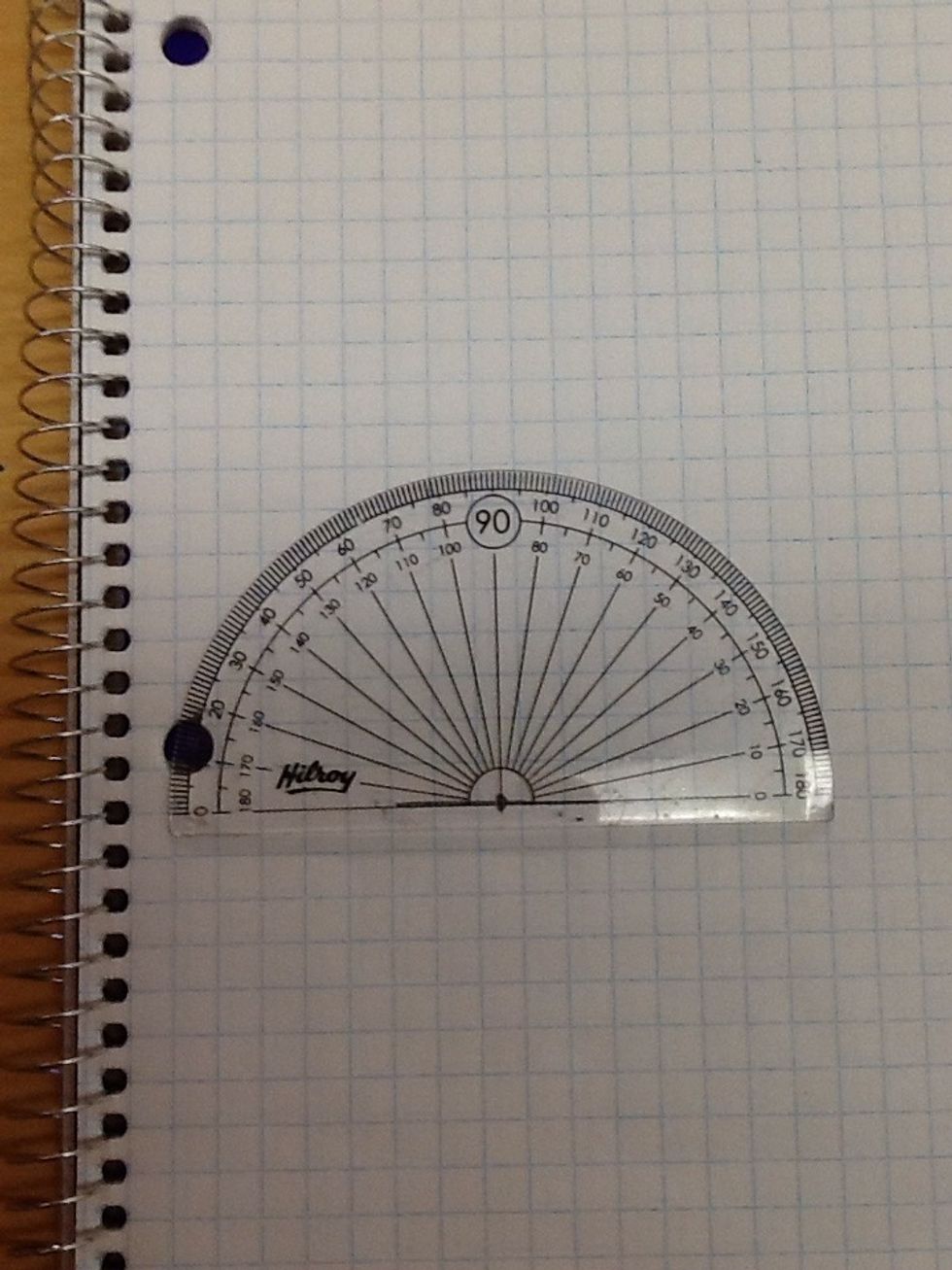 Place the middle line of your protractor on the dot of your line.