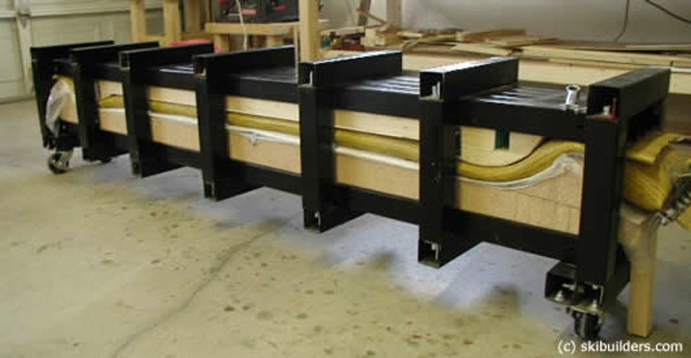 Place the mold into the press and connect the bladder to an air compressor, let sit for 10-12 hours