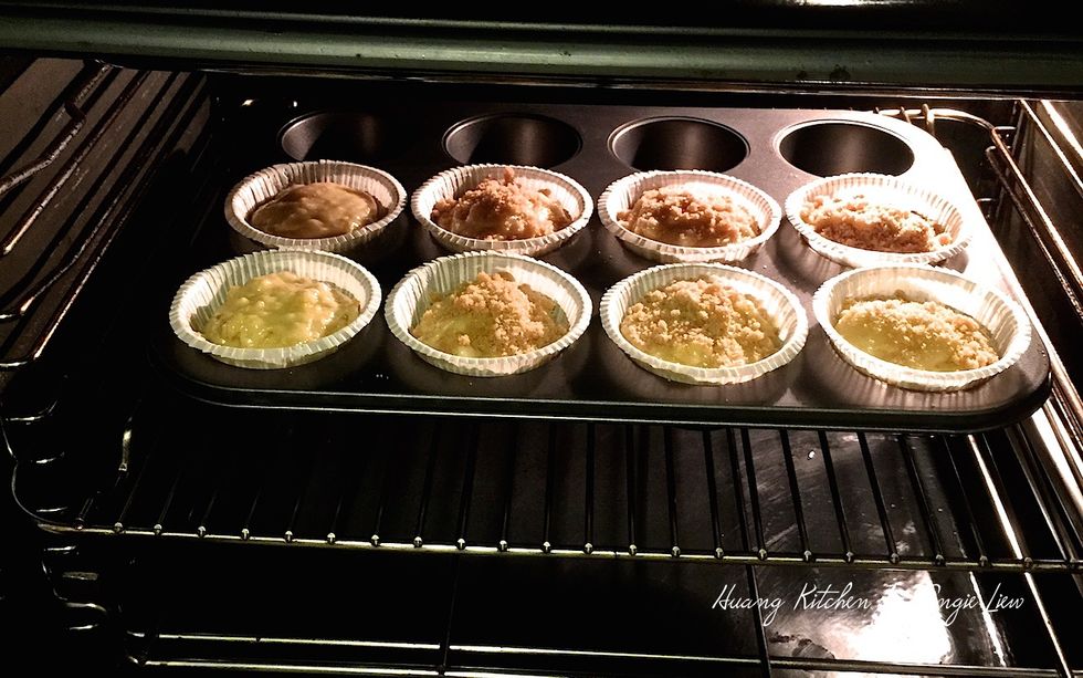 Place the muffin tray into the preheated oven.