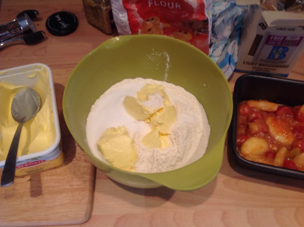 Place the other butter, flour and sugar in a bowl and gently mix with your fingers into breadcrumbs