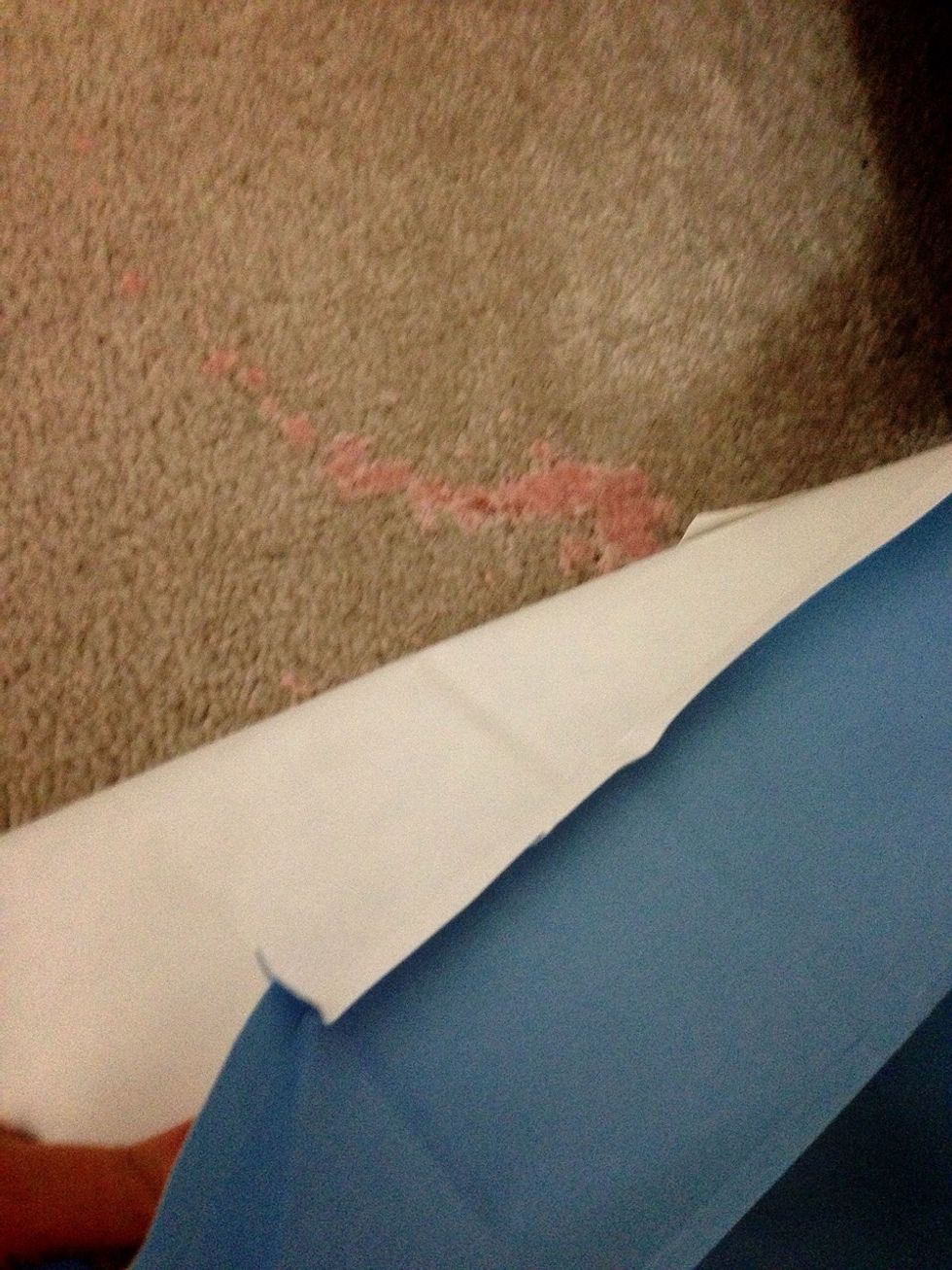 Place the paper bag over the spill like so.
